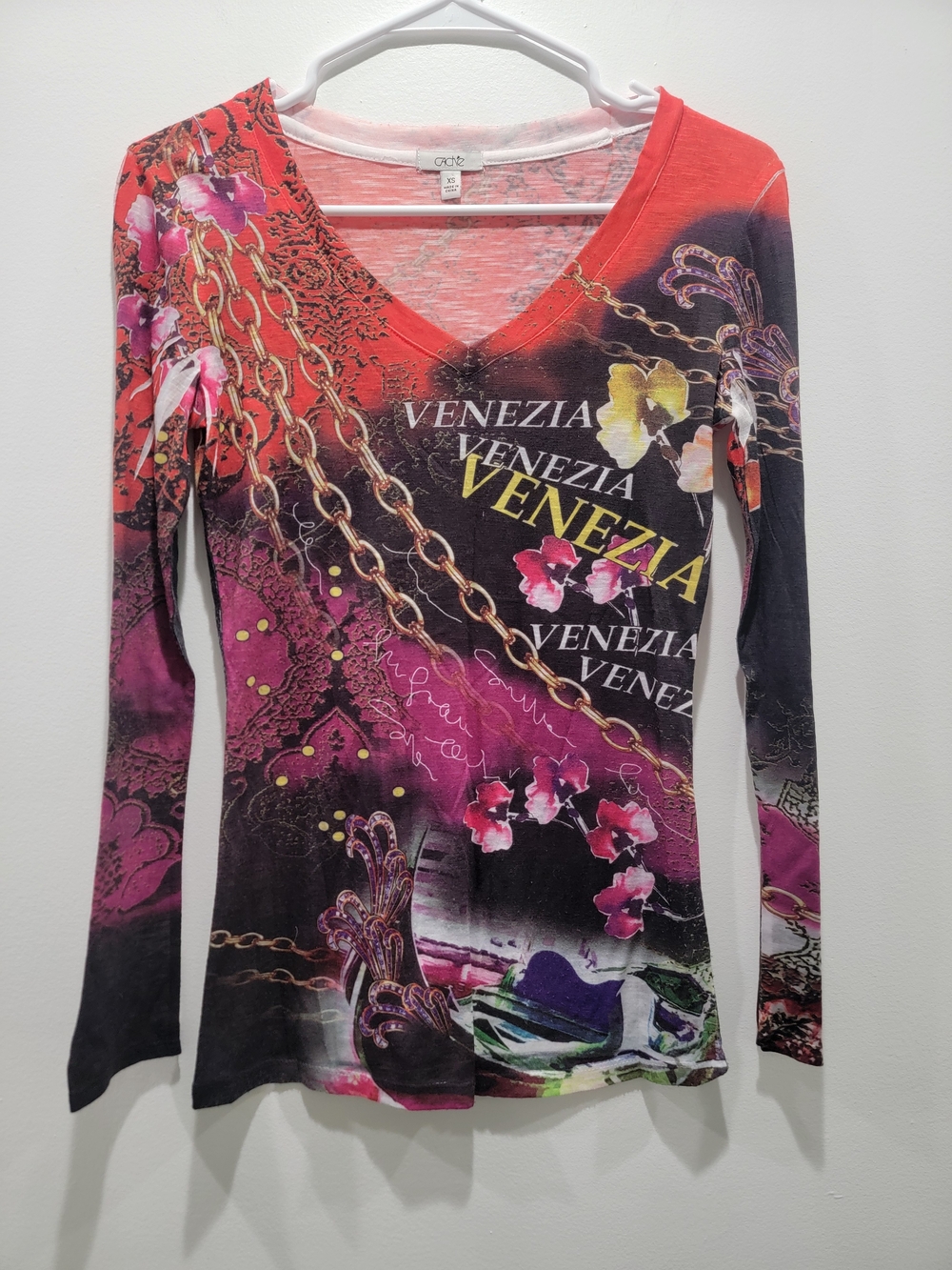 Cache Venezia V-neck Long Sleeve Top - Red, Purple, Black